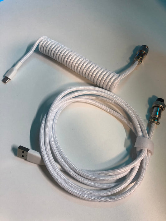 Coiled cable in white